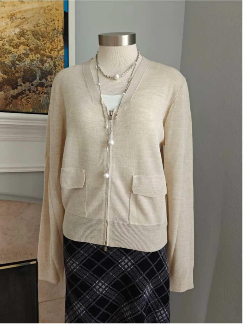 Cream Wool Blend Zip-Up Knit Cardigan | Minimalist Korean Style